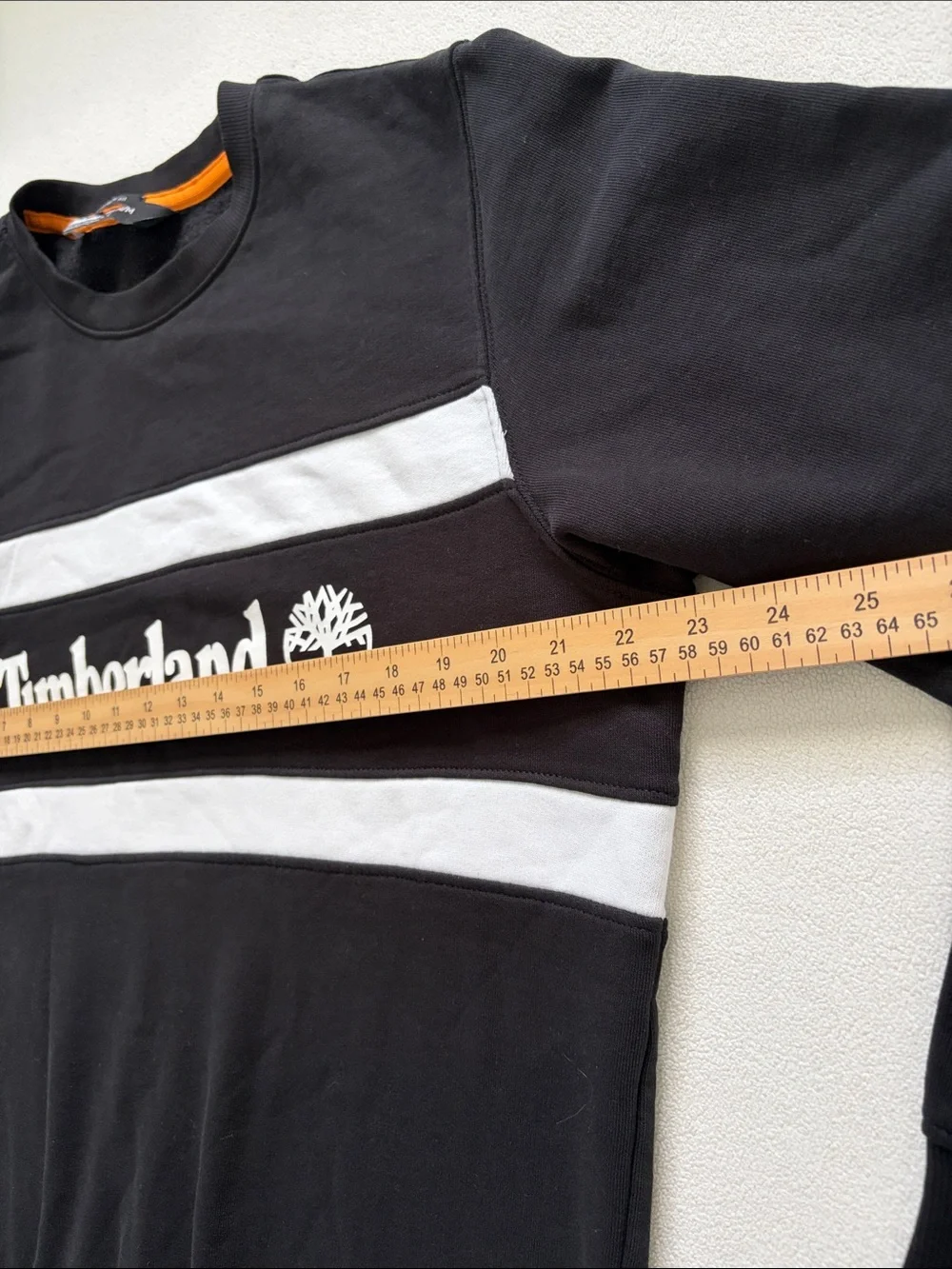 Timberland Black Crewneck Sweatshirt with White Stripe Logo